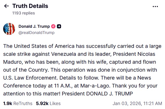 Venezuela: Explosions in Caracas - The attack was ordered by Trump