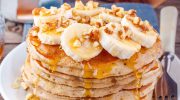 They smell like banana bread and you can make them in 15 minutes. Soft pancakes are a hit