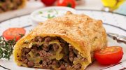 Crispy dough, aromatic stuffing. This strudel with minced meat is outstanding