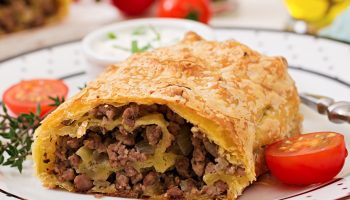 Crispy dough, aromatic stuffing. This strudel with minced meat is outstanding