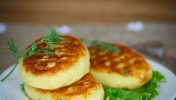 Delicious pancakes made of boiled potatoes. The secret is the stringy cheese