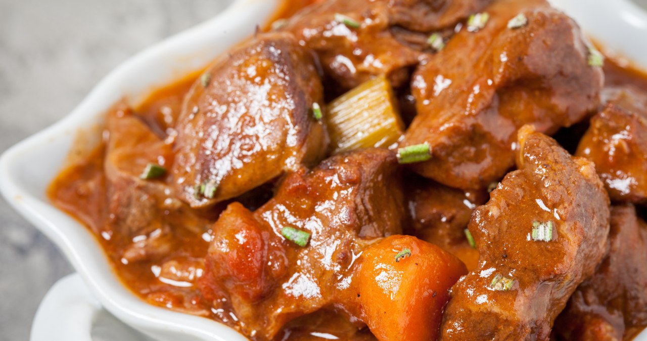 Chefs' patent for beef goulash. The meat is soft and tender like never before