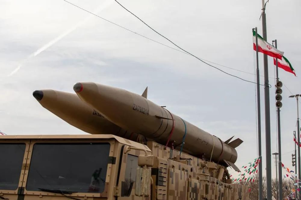 Missiles produced by the Iranian Armed Forces are displayed during celebrations of the anniversary of the 1979 Iranian Revolution, on February 11, 2026, in Tehran (Majid Saeedi/Getty Images/File)