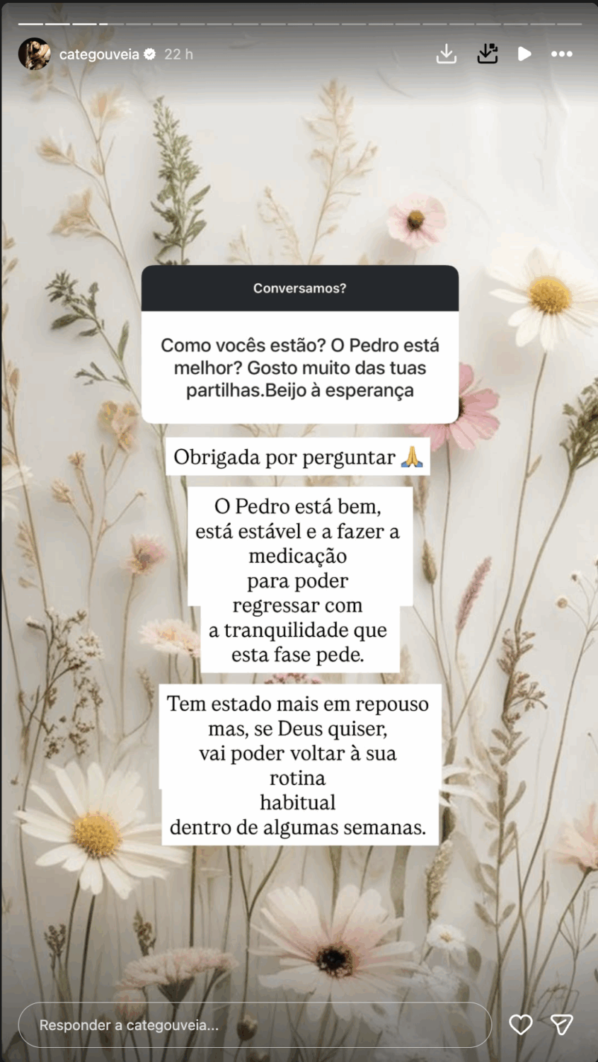 After a “scare” with her husband, Catarina Gouveia updates her health status: “She is taking medication…”