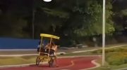 Video shows tricycles with young people falling down a slope and raises awareness about recklessness