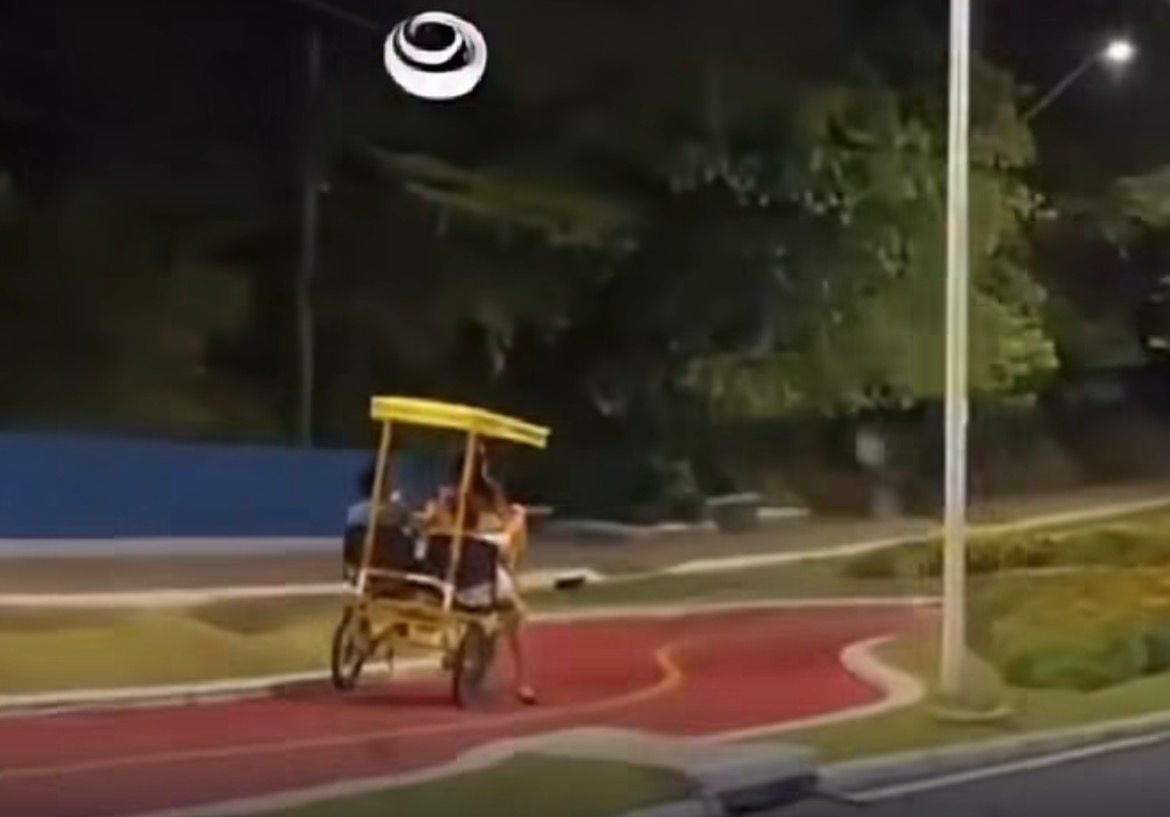Video shows tricycles with young people falling down a slope and raises awareness about recklessness