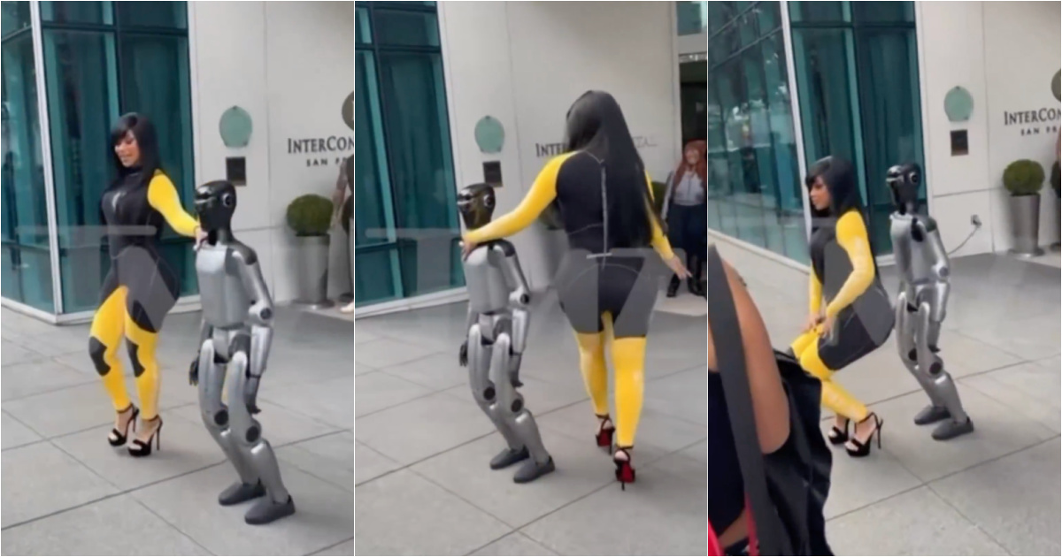 Cardi B tries to do a lap dance with a robot and ends up on the floor