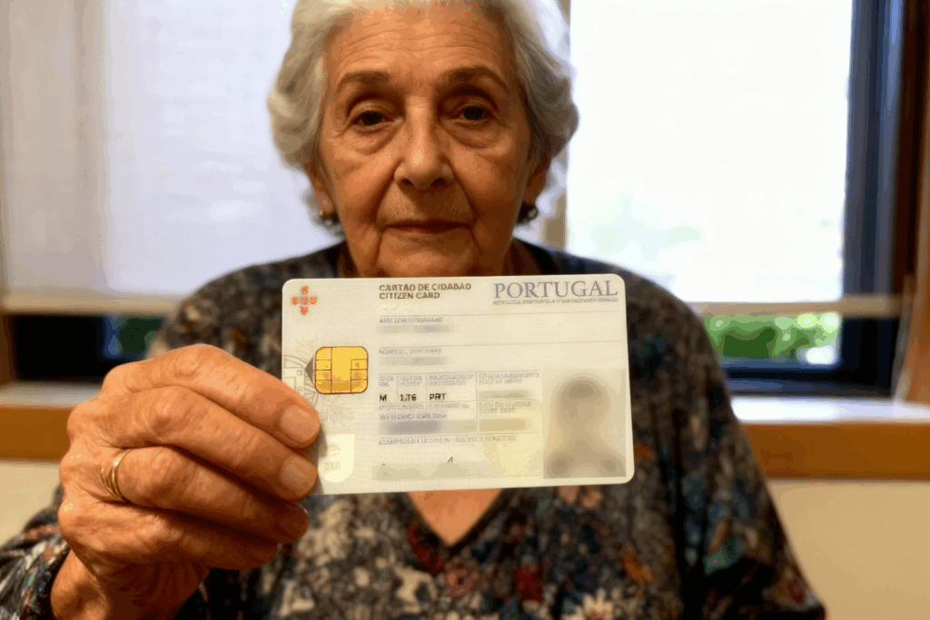 Idosa a segurar Cartão de Cidadão. Crédito: Freepik AI