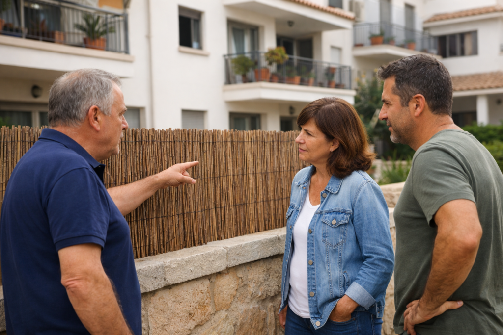 Vizinhos a comentar caniço no muro. Crédito: Foto AI