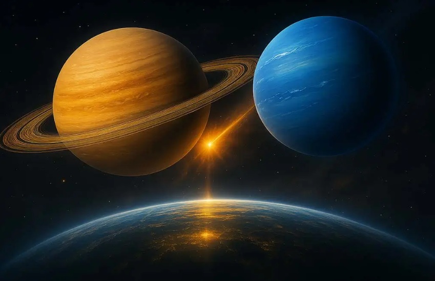 How does the Saturn-Neptune conjunction influence the destiny of the signs. It is a rare cosmic threshold