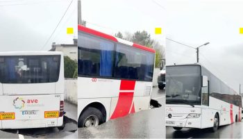 Crater unexpectedly opens on the road and leaves bus stuck in Famalicão