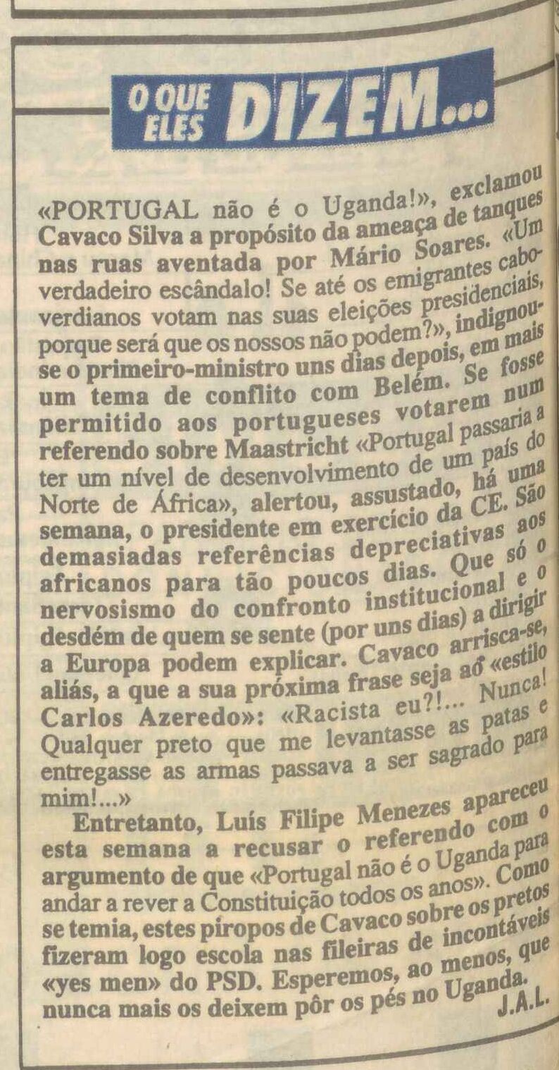 “Portugal is not Uganda!” Cavaco Silva in 1992