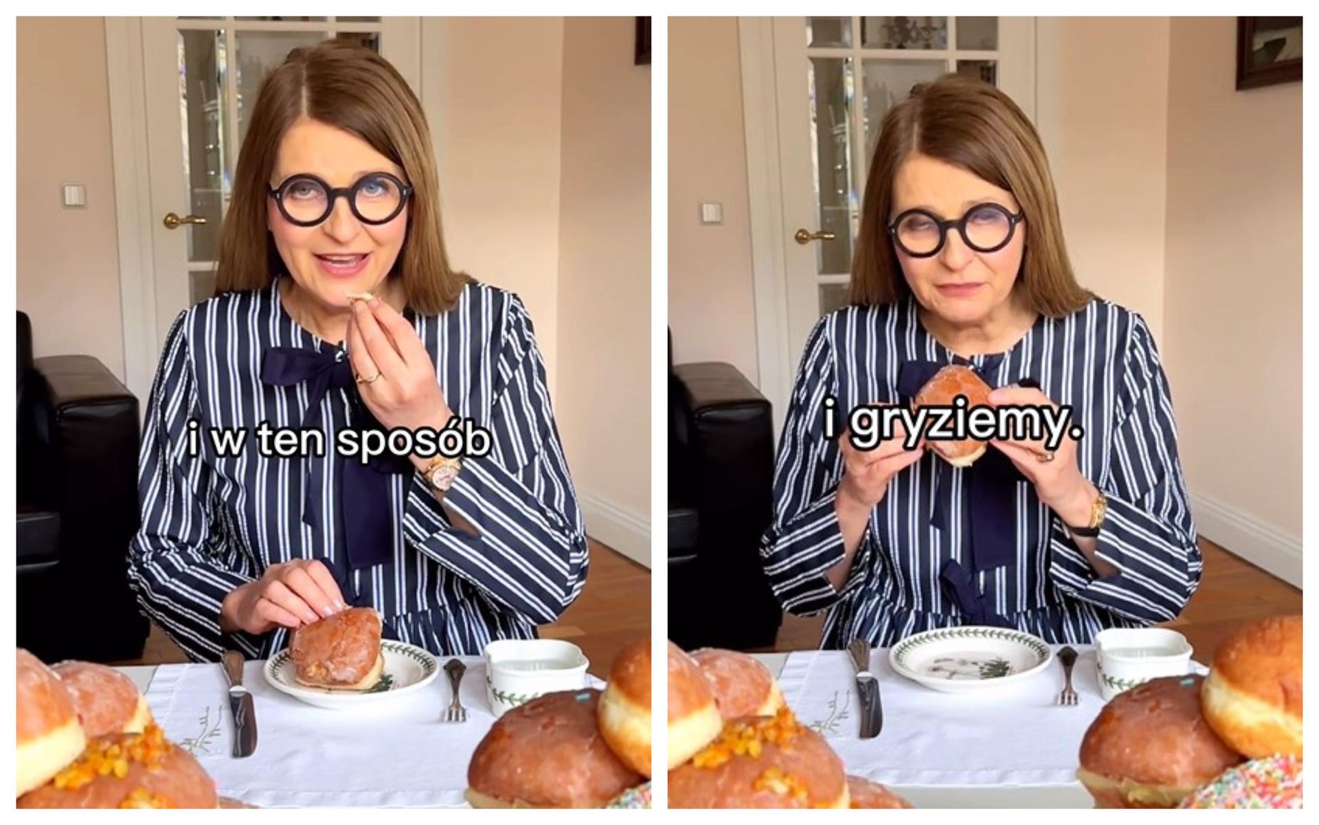 Fat Thursday How to eat donuts elegantly on Fat Thursday? Expert from "Lady project" this time she didn't disappoint. Watch how Irena Kamińska-Radomska teaches how to eat donuts