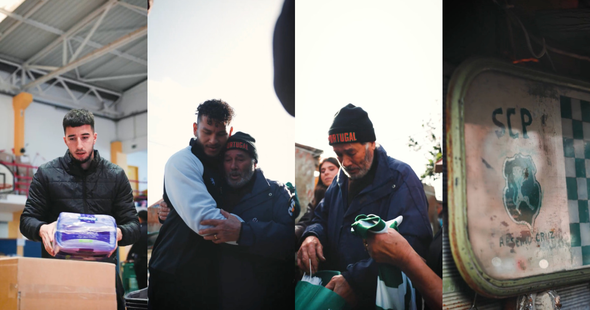 Gonçalo Inácio and Luis Suárez visit a fan whose house was destroyed in Marinha Grande