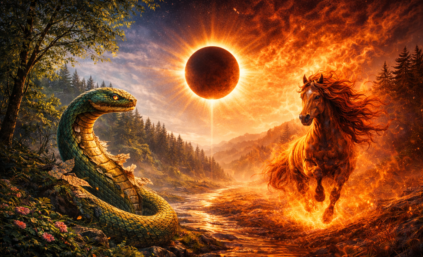 The Chinese New Year of the Horse begins with a "ring of fire" eclipse. The energy corridor of eclipses sets the world on fire until March 3, 2026, when it is the Full Blood Moon