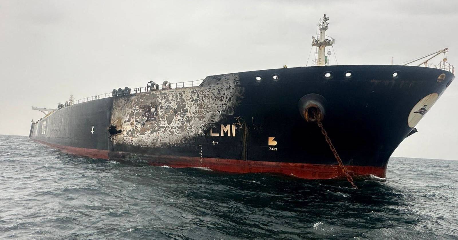 Oil tanker loaded with crude hit in Dubai by projectile launched from Iran