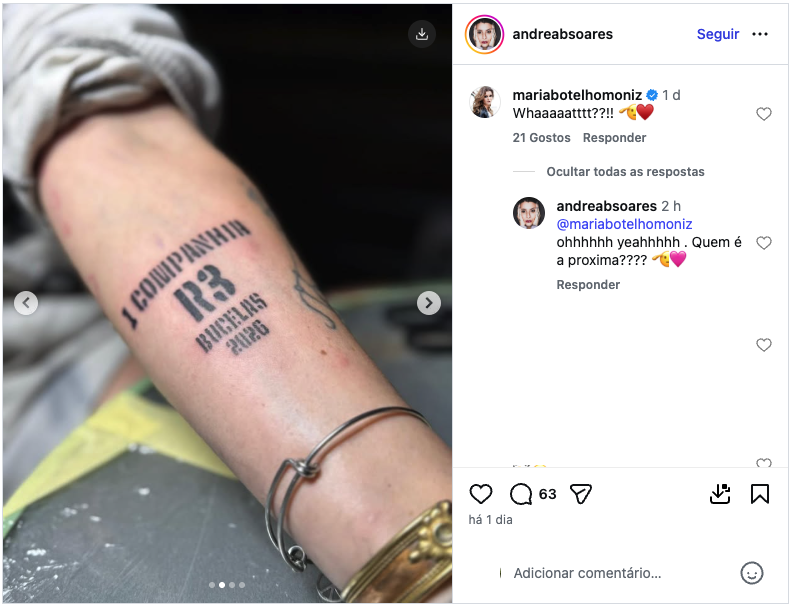 Maria Botelho Moniz reacts to Andrea Soares' tattoo about '1st Company' and receives challenge