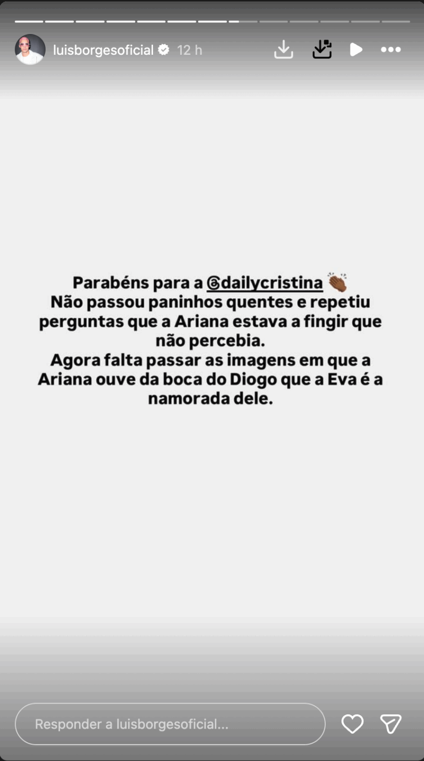 Luís Borges 'applauds' Cristina Ferreira and leaves a 'message': “Put another chair at the gala…”