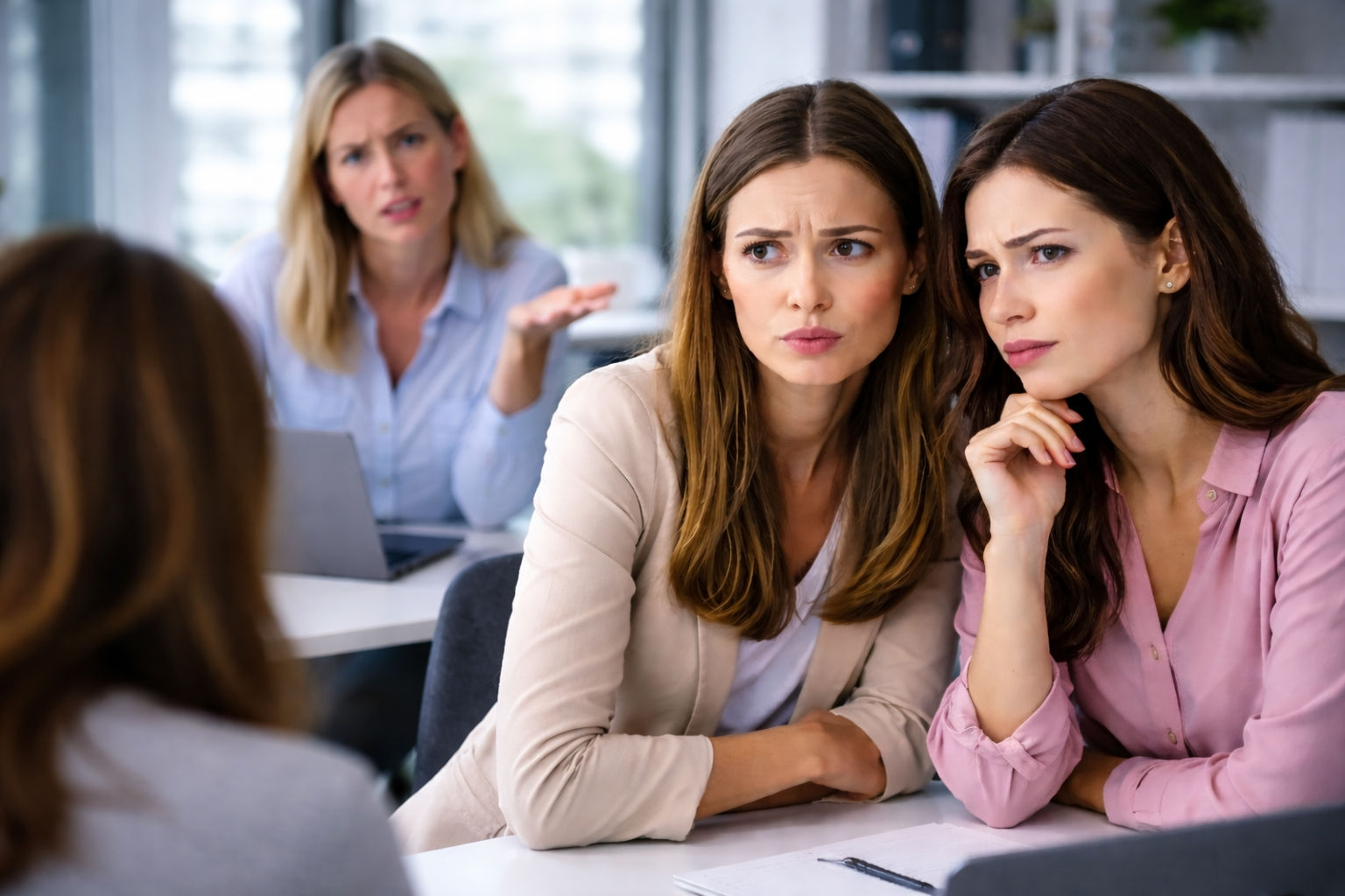 Mulheres em ambiente corporativo. Crédito: Foto AI