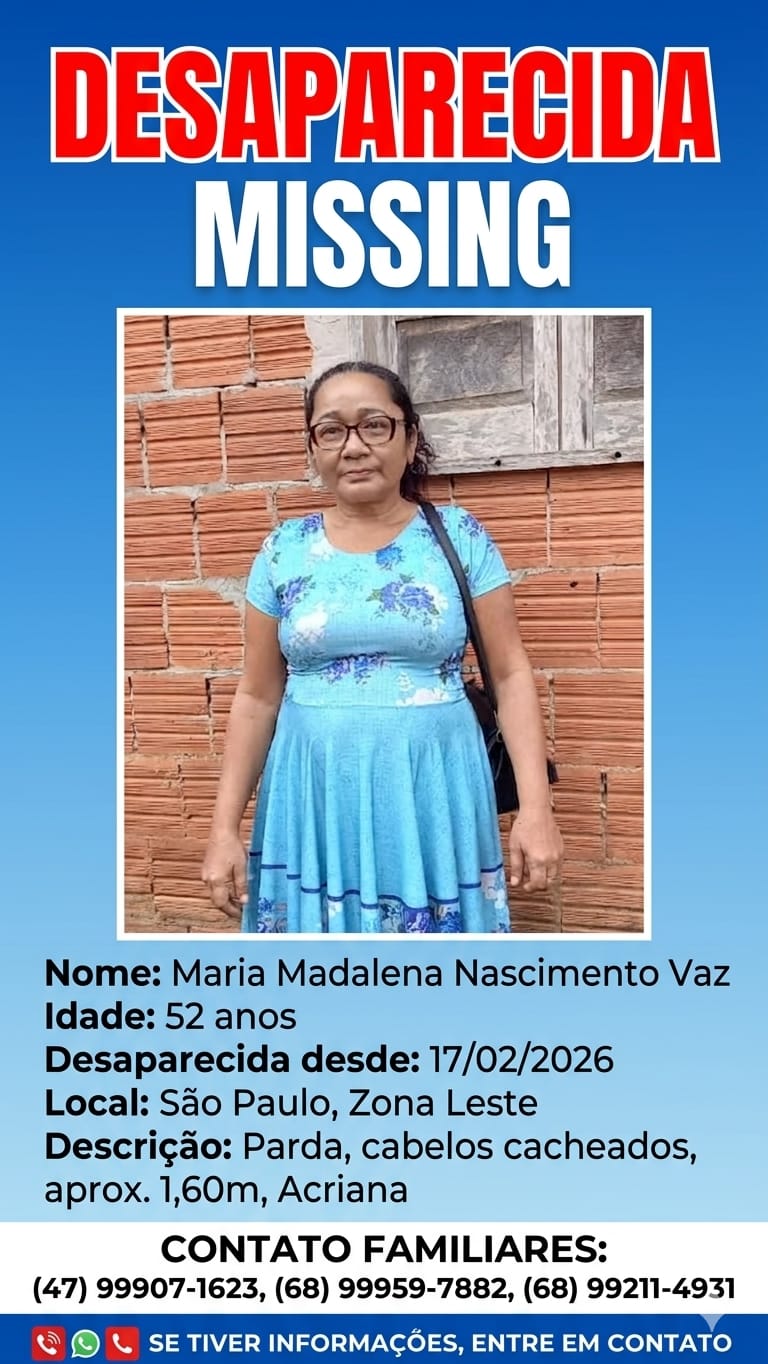 Acreana, 52, disappears during a trip to São Paulo and her family asks for help to find her