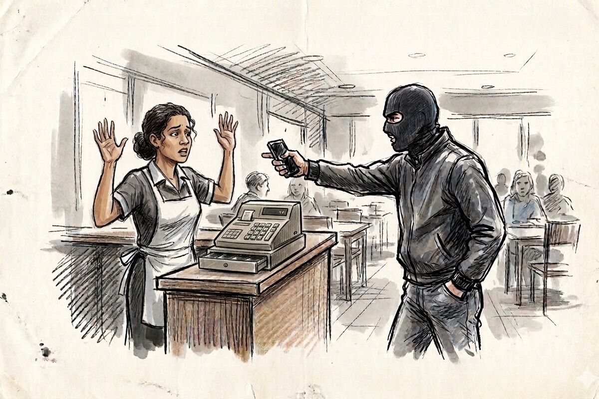 Google, please translate: "This is a robbery. Give me all the money!"