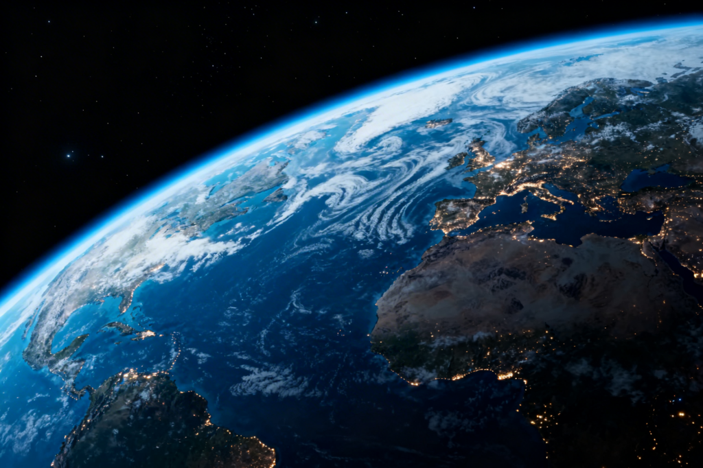 Planeta Terra visto do espaço. Crédito: Freepik AI