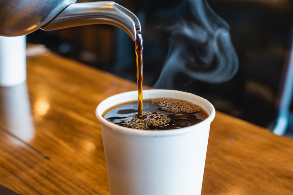 Café num copo de plástico. Crédito: Freepik AI