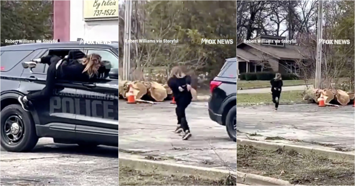 Handcuffed woman is filmed escaping from police car and is on the run in the US
