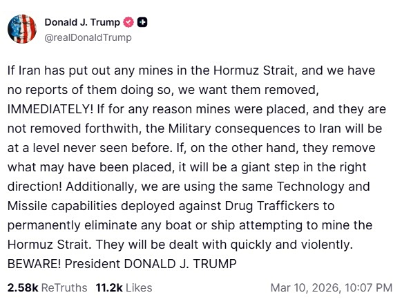 Trump's warning on the Straits of Hormuz, the missing Mojtaba Khamenei and the new hammer