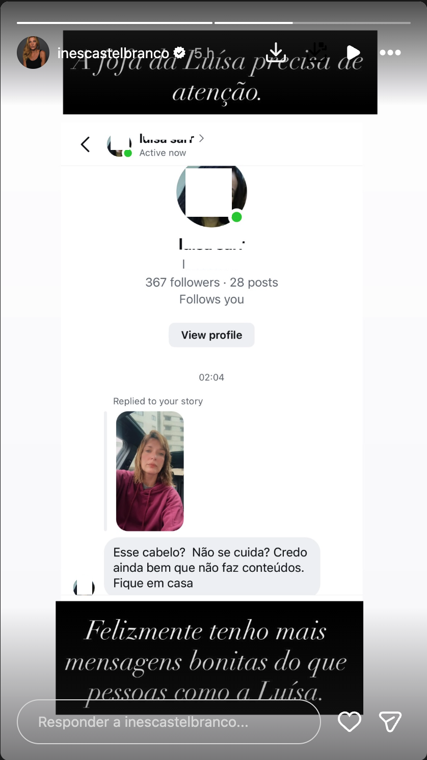 "That hair? Don't you take care of yourself?" Inês Castel-Branco exposes follower criticism and reacts