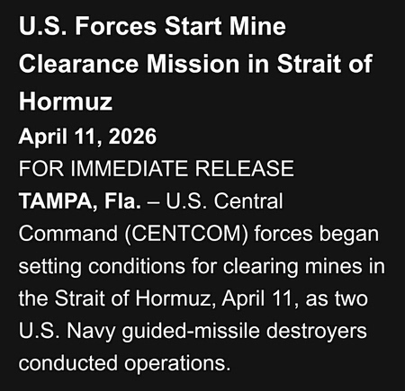 Middle East: The demining operation in the Straits of Hormuz has begun