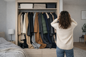 Casacos compridos guardados. Crédito: Foto AI