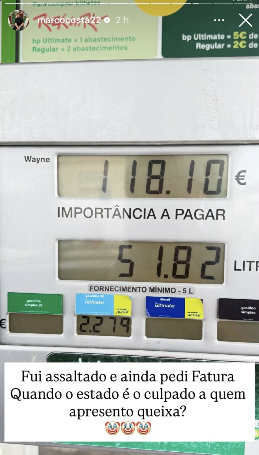 Marco Costa shows the amount to be paid at the gas station and 'shoots': “I was robbed and I still asked for a bill…”