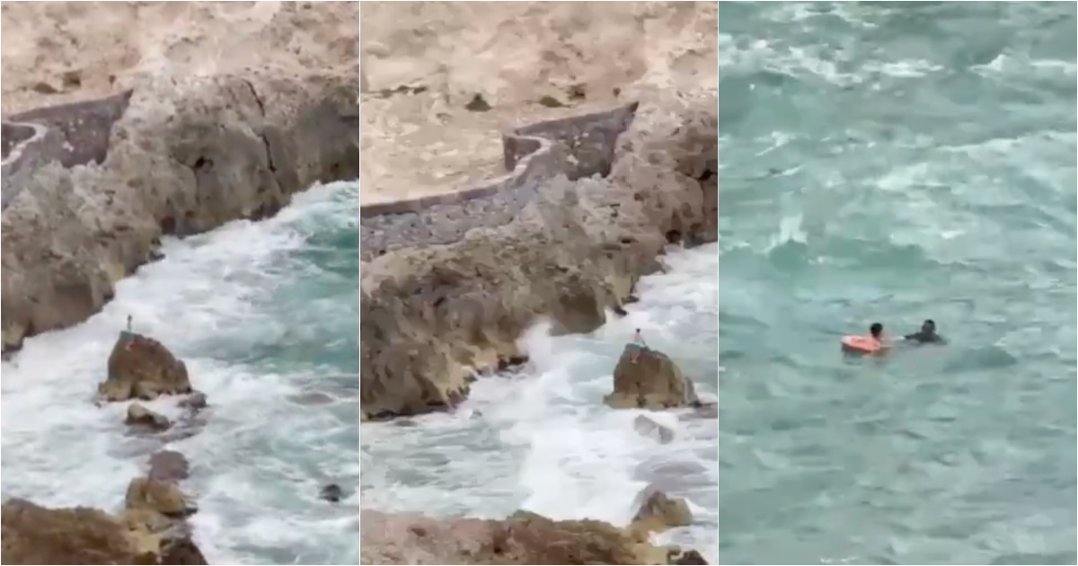 Boy gets stuck in rock in the middle of the sea and ends up saved by emergency teams in a race against time