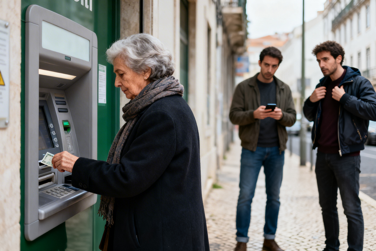 Idosa a ser observada no Multibanco. Crédito: Freepik AI