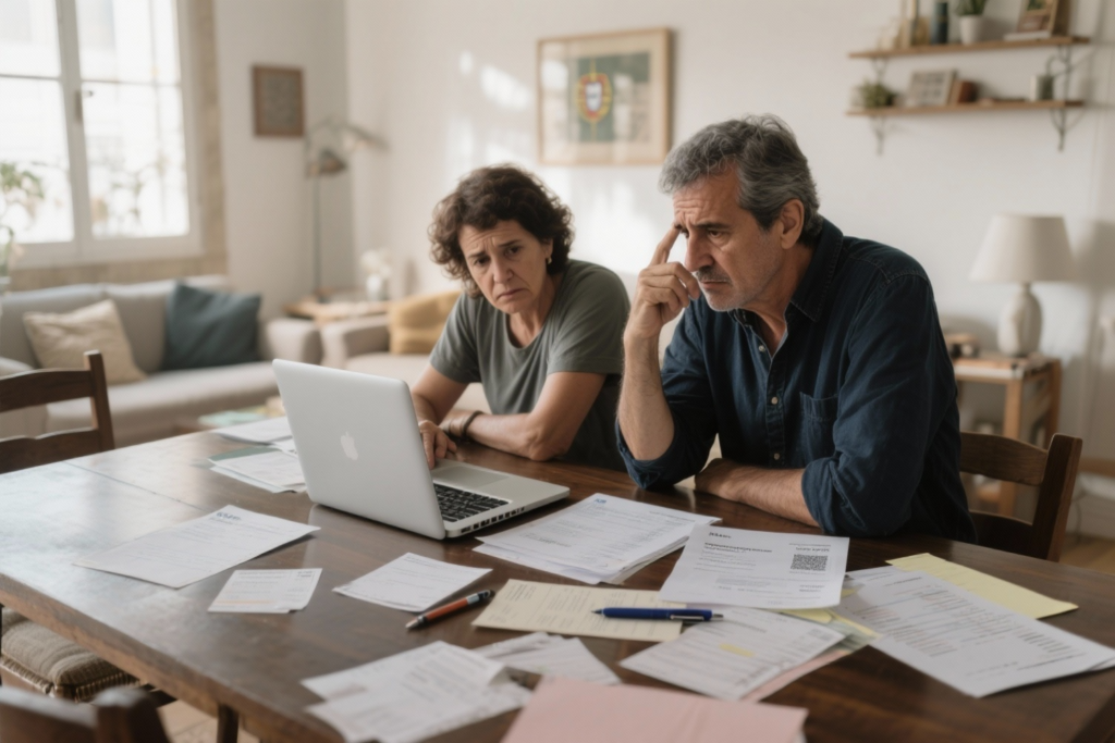 Casal a tratar de papelada. Crédito: Freepik AI