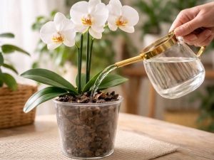 Potted flowers Eat for breakfast and put the seed in a pot with an orchid. The orchid will cut off its flowers and its roots will not rot. A way to fertilize orchids for the lazy