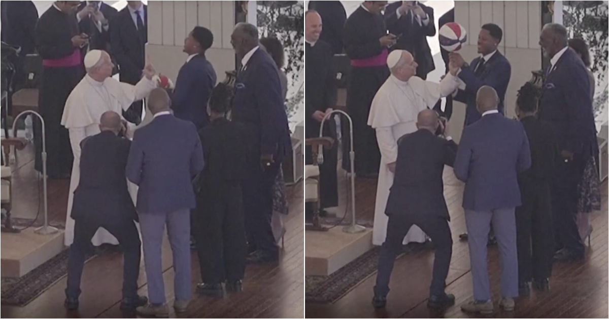 Basketball player teaches Pope Leo XIV how to spin a ball on his fingertip
