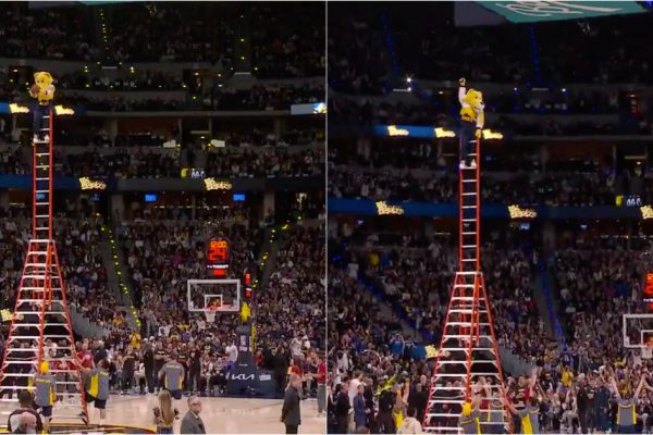 Nuggets mascot hits “impossible” triple on his back from 30 feet in the air
