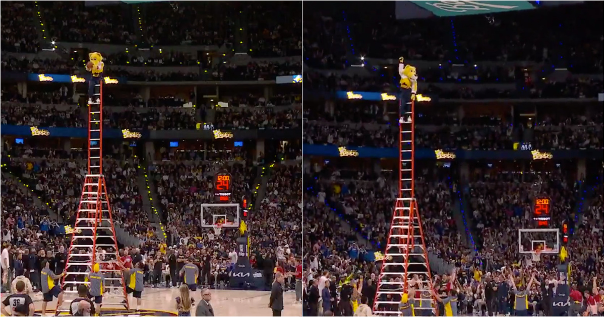 Nuggets mascot hits “impossible” triple on his back from 30 feet in the air