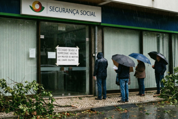 Pessoas à porta da Segurança Social encontram posto de atendimento encerrado. Crédito: Foto AI