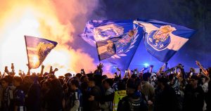 The champions' phrases on a blue and white party night