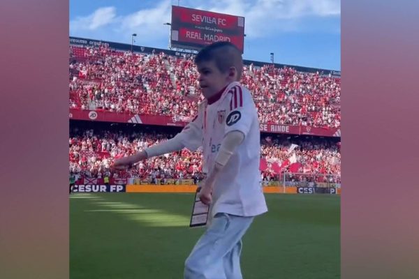 Sevilla FC pays tribute to Leo, the 12-year-old boy with rare disease, before the game with Real Madrid