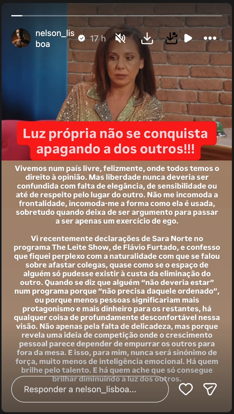 Nelson Lisboa “perplexed” by Sara Norte’s words: “Lack of delicacy…”
