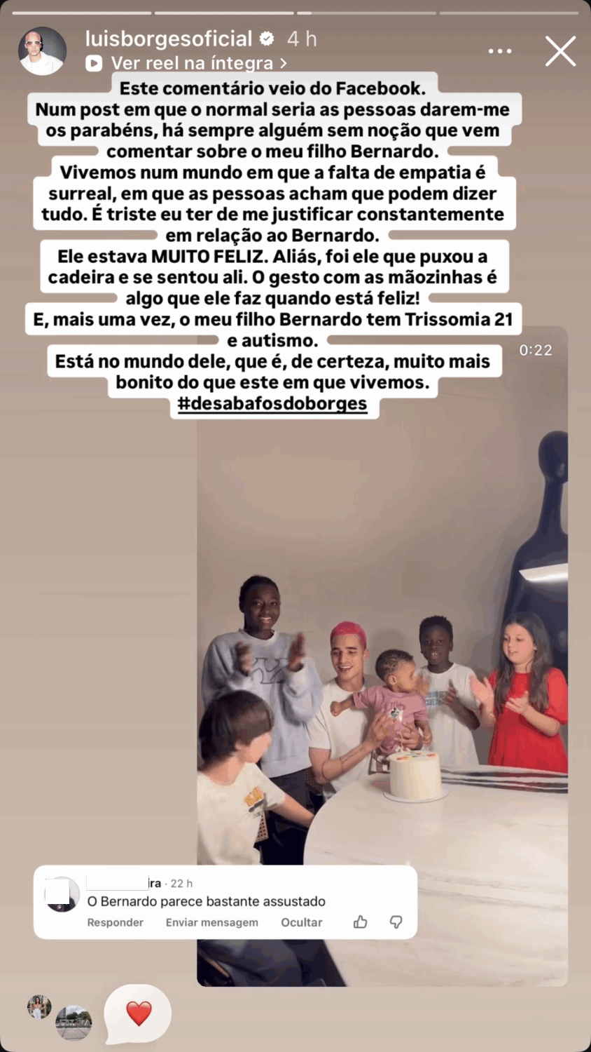 Upset by the comment about his son, Luís Borges reacts: “He’s in his world…”