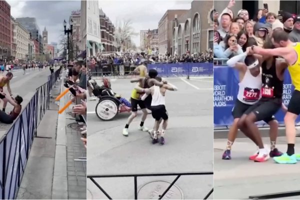 Athletes give up their best times to help exhausted runner in the Boston Marathon