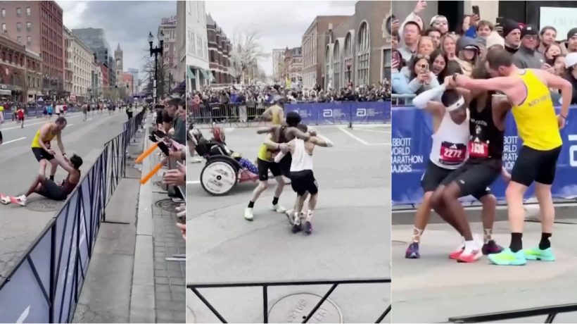Athletes give up their best times to help exhausted runner in the Boston Marathon