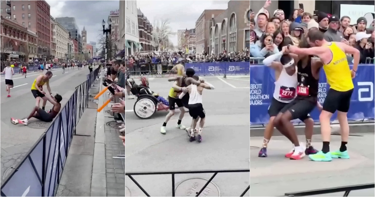 Athletes give up their best times to help exhausted runner in the Boston Marathon