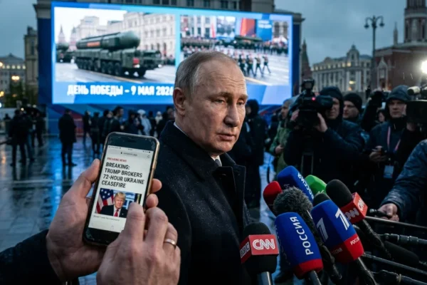 Russian President Vladimir Putin speaking to reporters at the Kremlin in May 2026.