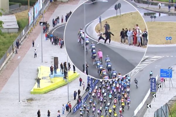 Uncontrolled spectators almost deliberately knock cyclists off their feet at the Giro